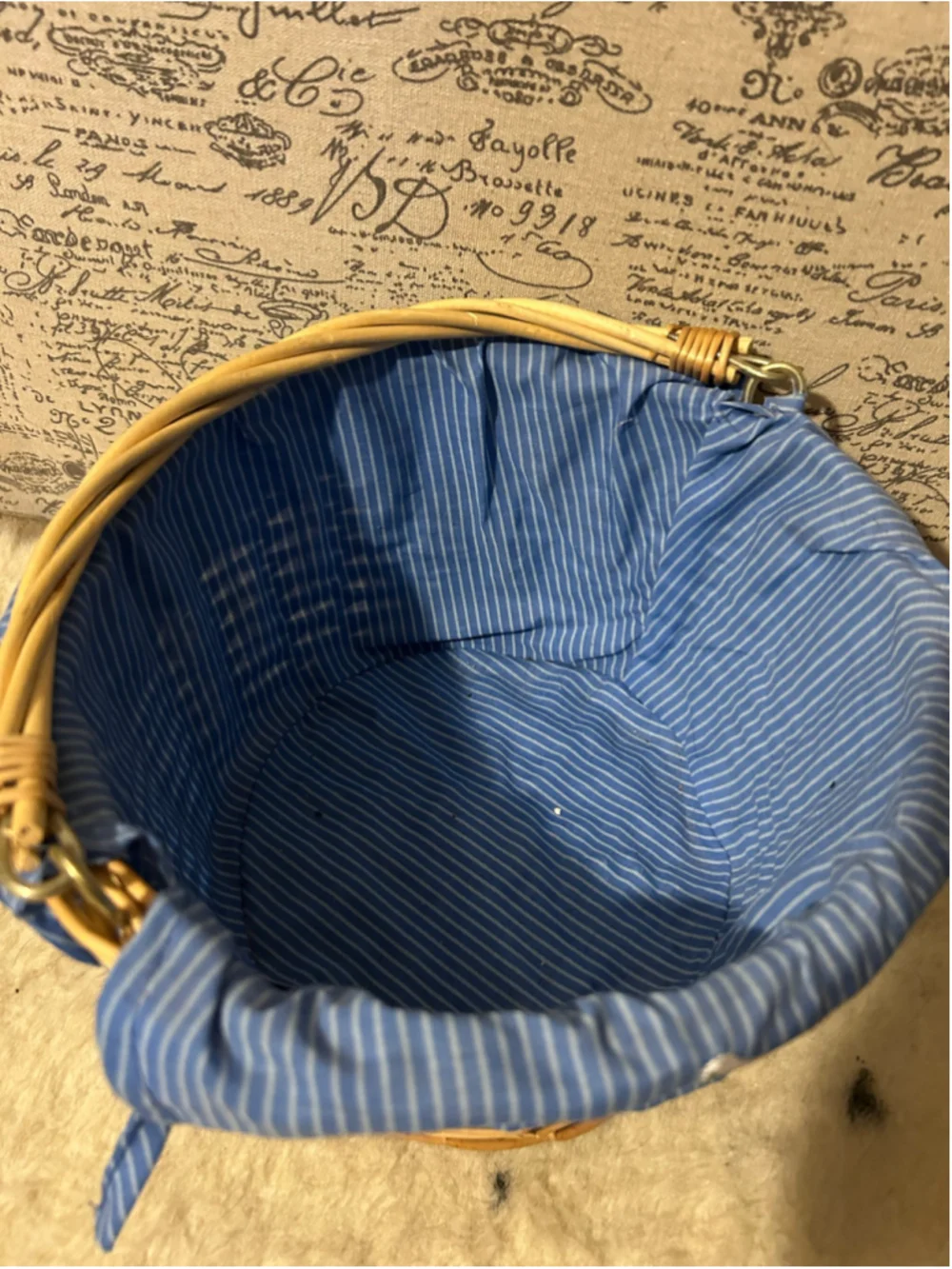 Unbranded Decorative Wicker Basket with Airplane Print, One Size, Blue/Beige